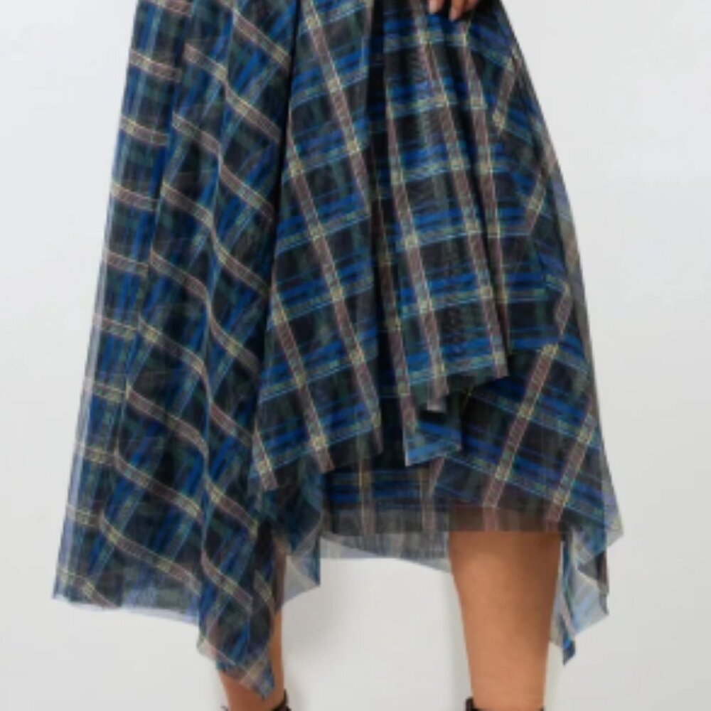 kate hewko Asymmetrical Plaid Tulle Skirt